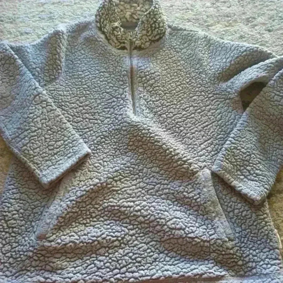 Abercrombie & Fitch Womens Gray And Lilac 1/4 Zip Sherpa Sweater S - Picture 3 of 13